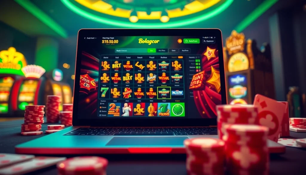 Exciting online gambling scene featuring bolagacor with vibrant graphics and modern casino elements.