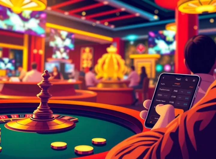 Players enjoying exciting games at Thabet Casino with vibrant tables and digital devices.