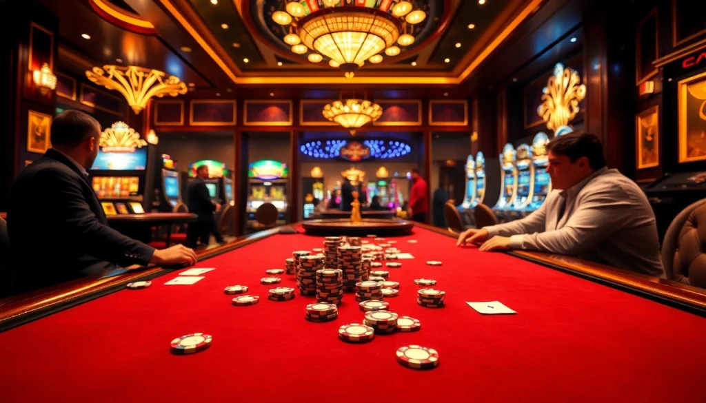 Intensely focused players engage with a poker table at https://32win.capital, showcasing high-stakes and excitement in a luxury casino.