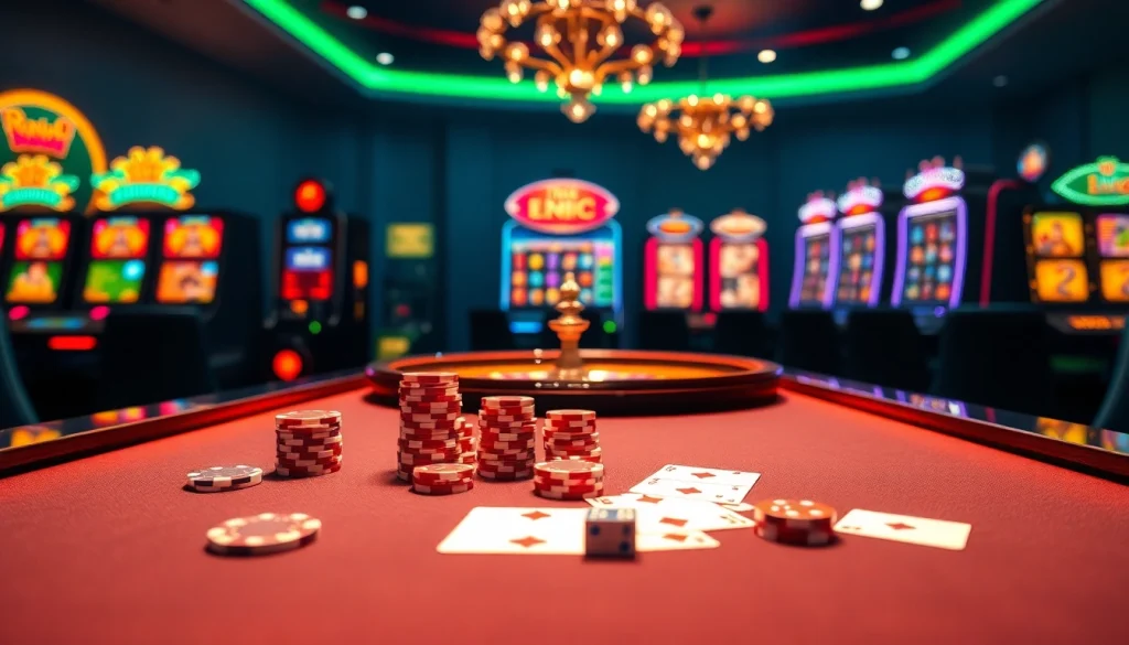 Experience thrilling gambling at https://mm88.vegas/ with an exciting casino scene featuring poker chips and roulette.