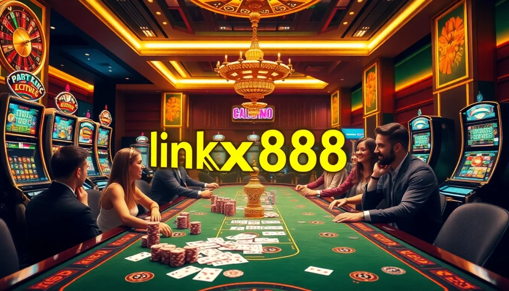 Experience thrilling online gambling action with link xx88 at vibrant casino tables featuring colorful chips and cards.
