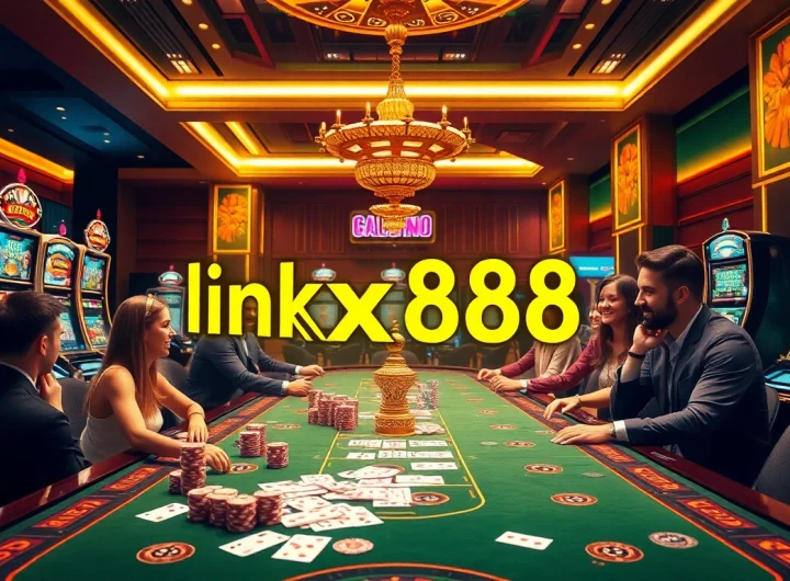 Experience thrilling online gambling action with link xx88 at vibrant casino tables featuring colorful chips and cards.