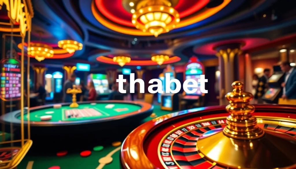 Players enjoying a thrilling game at thabet casino, featuring poker chips and roulette.