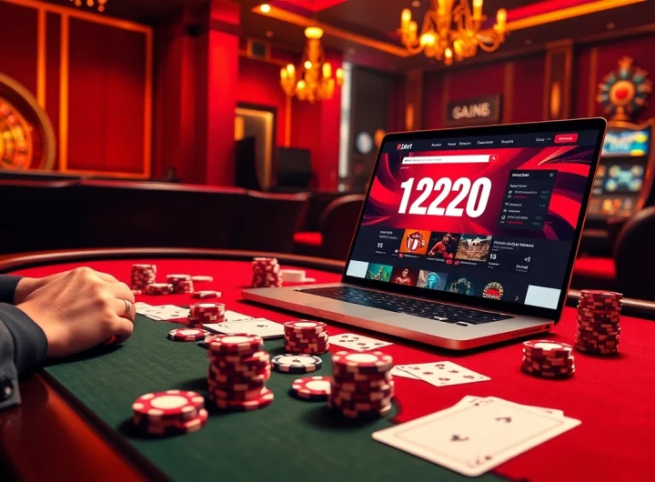Experience the thrill of online betting with ink vao 12bet in a luxurious casino environment filled with poker chips and cards.
