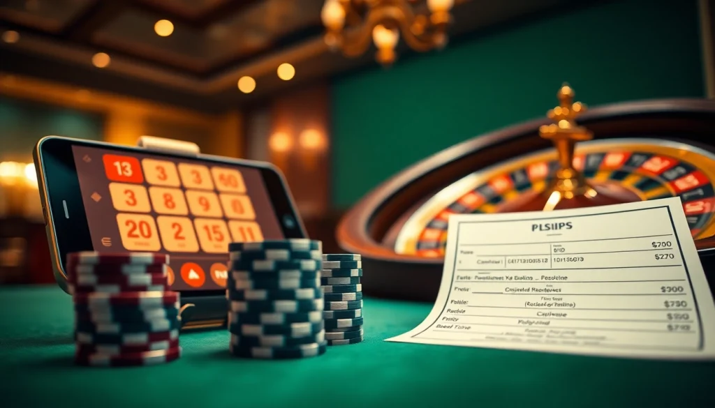 Engaging online gambling scene showcasing nhà cái uy tín with poker chips and roulette wheel.