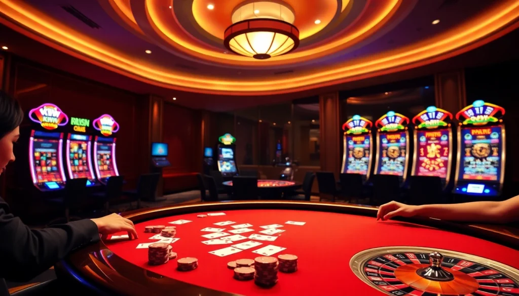 Experience the excitement of KKWIN with vibrant casino visuals featuring poker games and slots.