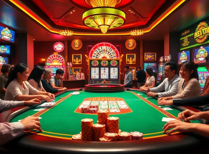 Experience the excitement of QQ888 at a professional casino table with vibrant slot machines and poker chips.