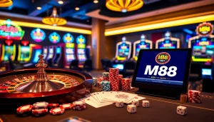 Experience the excitement of online gambling at https://mm88.observer/ with a luxurious casino atmosphere featuring roulette and poker elements.