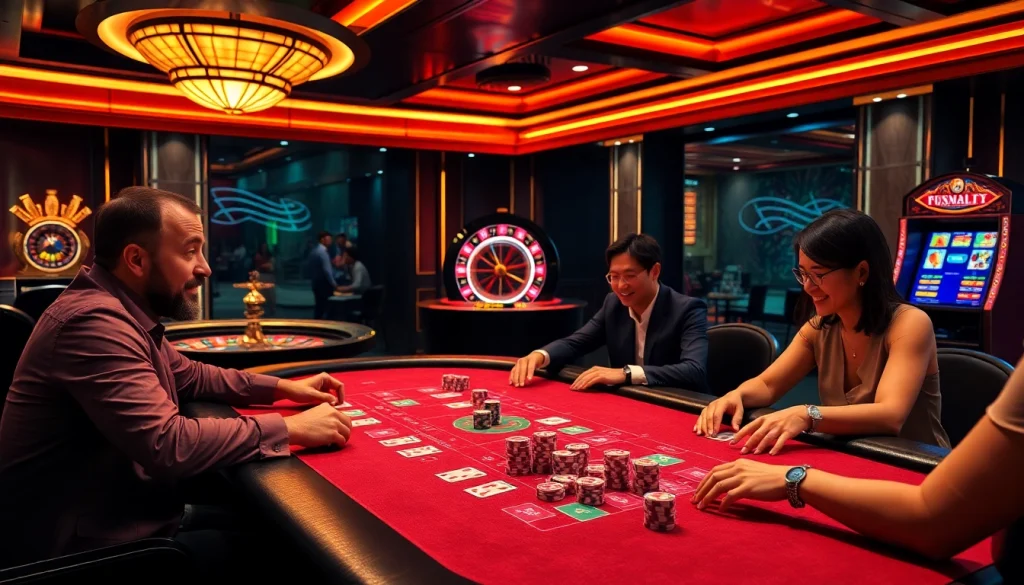 משחק פוקר מרגש שבו השחקנים משקיעים את ההימור שלהם על שולחן קזינו תוסס.