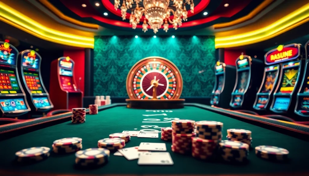 Engage in the thrills of gambling at the Hit club with vibrant tables and excited players.