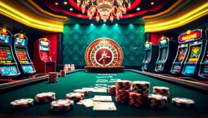 Engage in the thrills of gambling at the Hit club with vibrant tables and excited players.