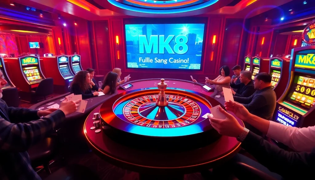 Experience excitement with MK8 เครดิตฟรี at a luxurious casino filled with vibrant games and players.
