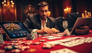 Engage with gori77 at a luxurious casino table featuring poker chips and cards.