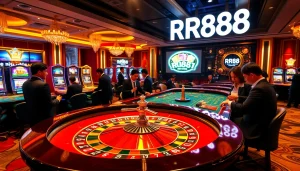 Experience the vibrant energy of RR88 online casino with players engaged in roulette and slot games.