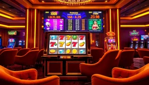 Experience online slots excitement at Bro138 with vibrant graphics and luxury gaming atmosphere.