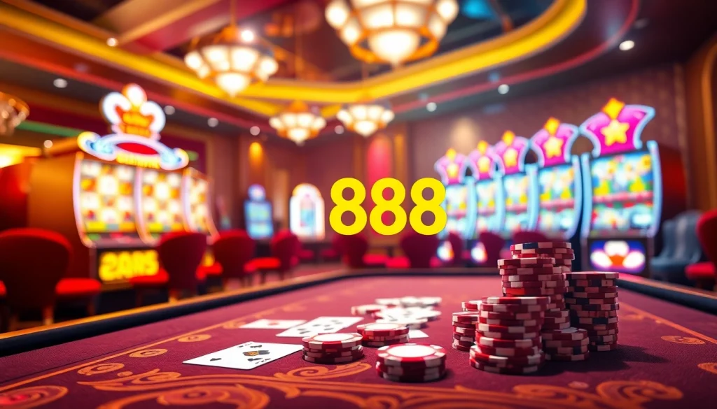 Experience thrilling gameplay at u888 online casino with vibrant poker chips and slot machines.