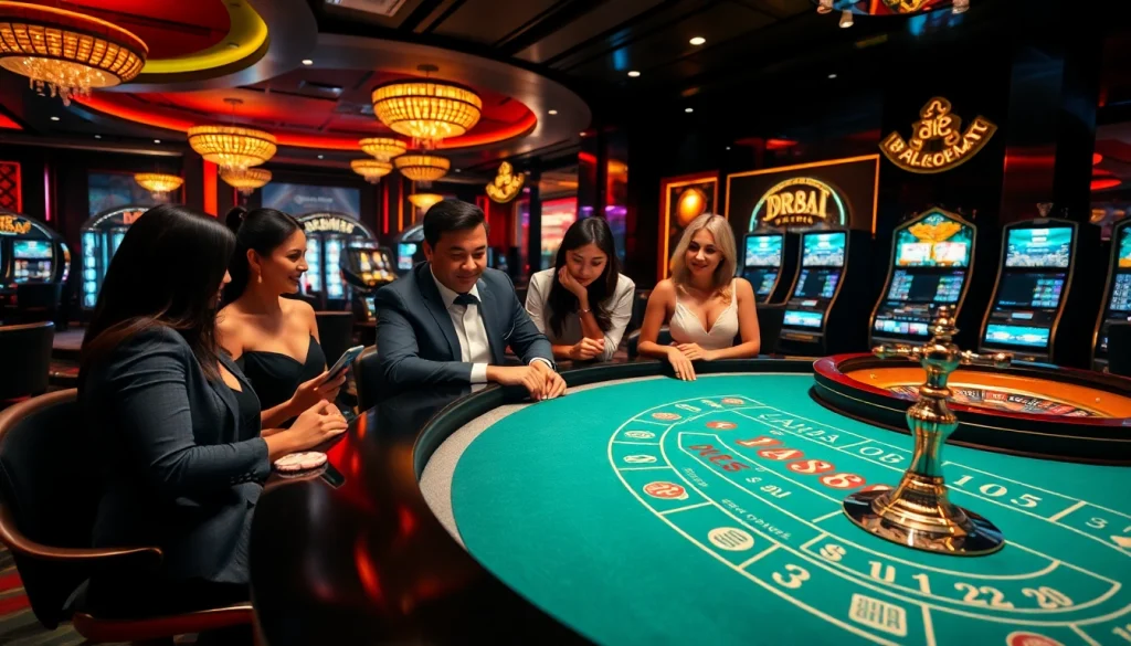 Players engaging at a luxurious casino table and mobile devices showcasing https://dr88.de.com/ gambling excitement.