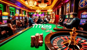Experience the high-stakes excitement of 79king with vibrant casino gaming scenes including tables and slot machines.