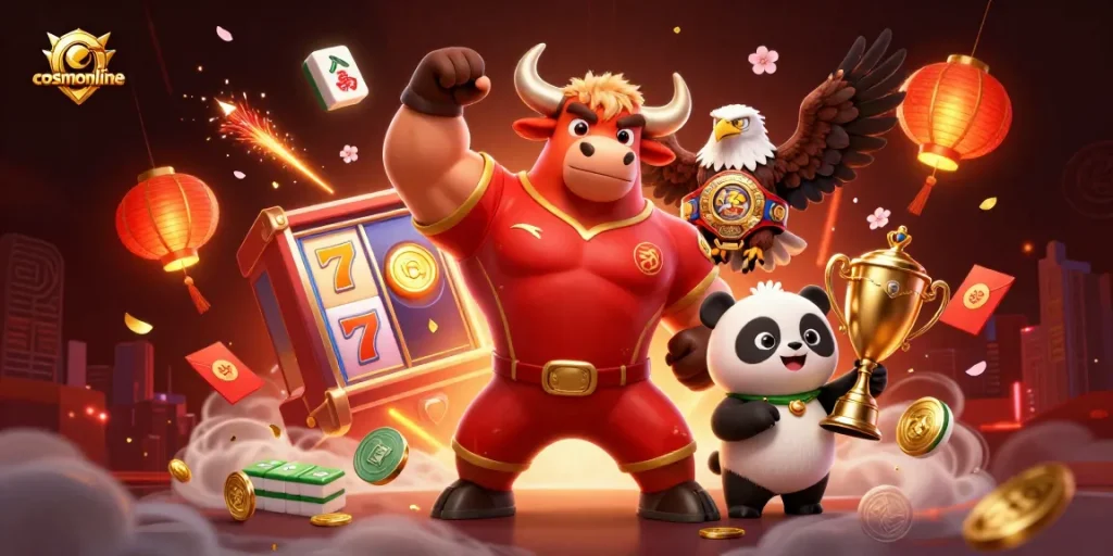 cosmonline presents an exciting casino scene with characters and gaming elements celebrating big wins.